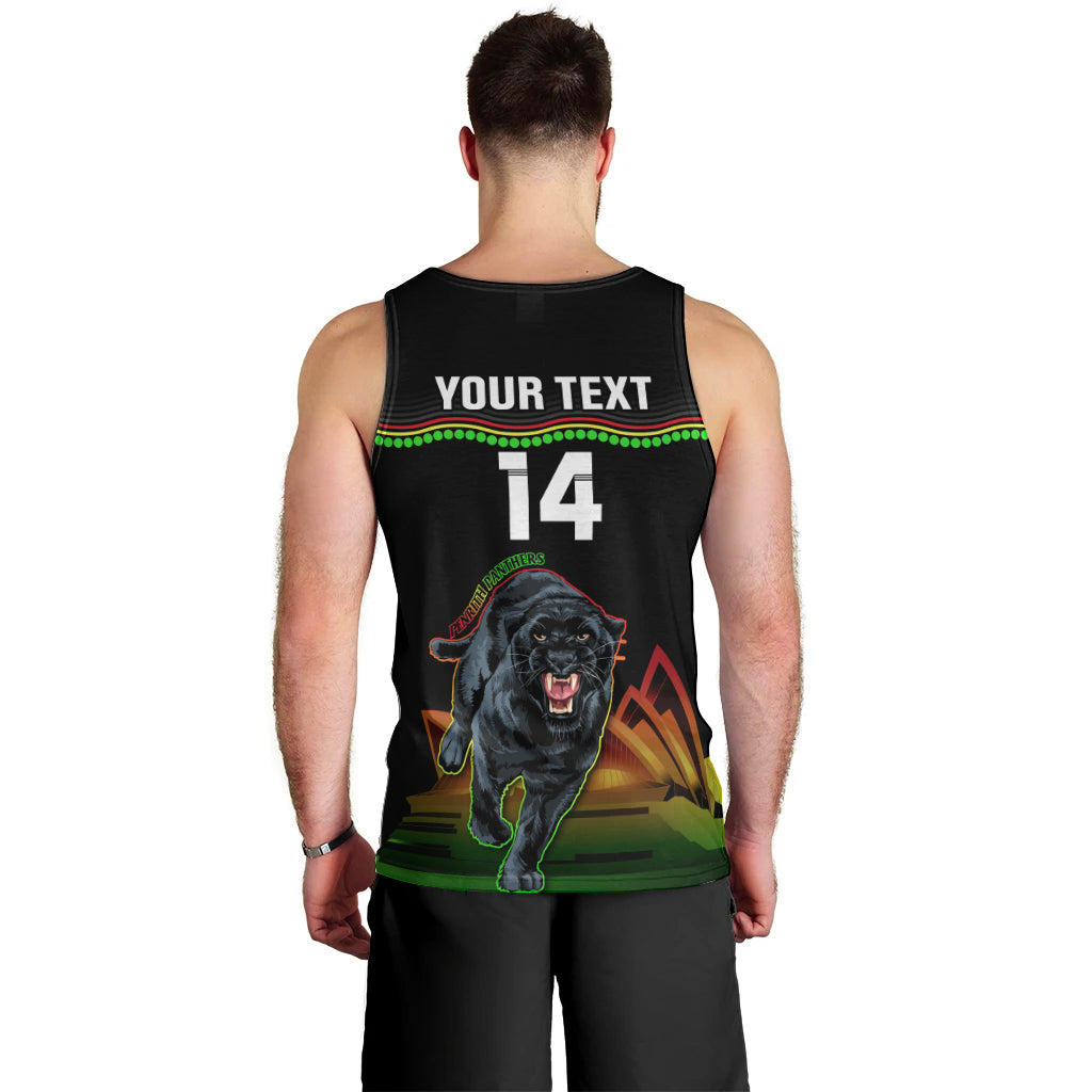 Custom Australia Day Panthers Men Tank Top NRL 2024 Sydney Opera House With Map - Black