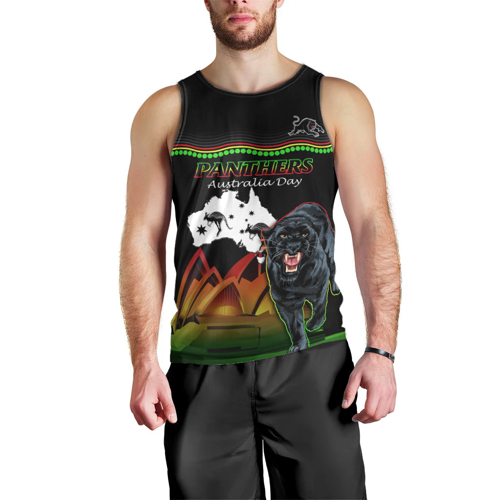 Custom Australia Day Panthers Men Tank Top NRL 2024 Sydney Opera House With Map - Black