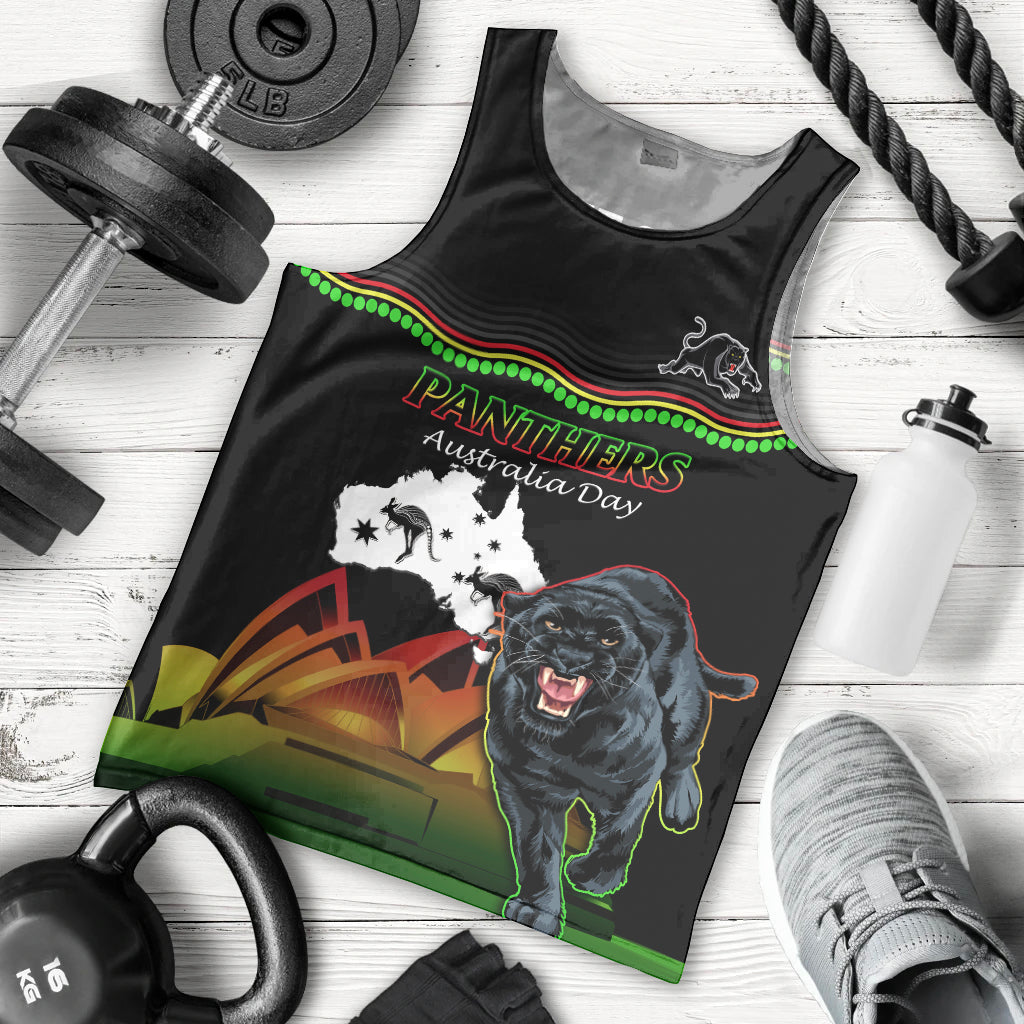 Custom Australia Day Panthers Men Tank Top NRL 2024 Sydney Opera House With Map - Black