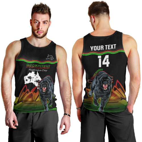 Custom Australia Day Panthers Men Tank Top NRL 2024 Sydney Opera House With Map - Black