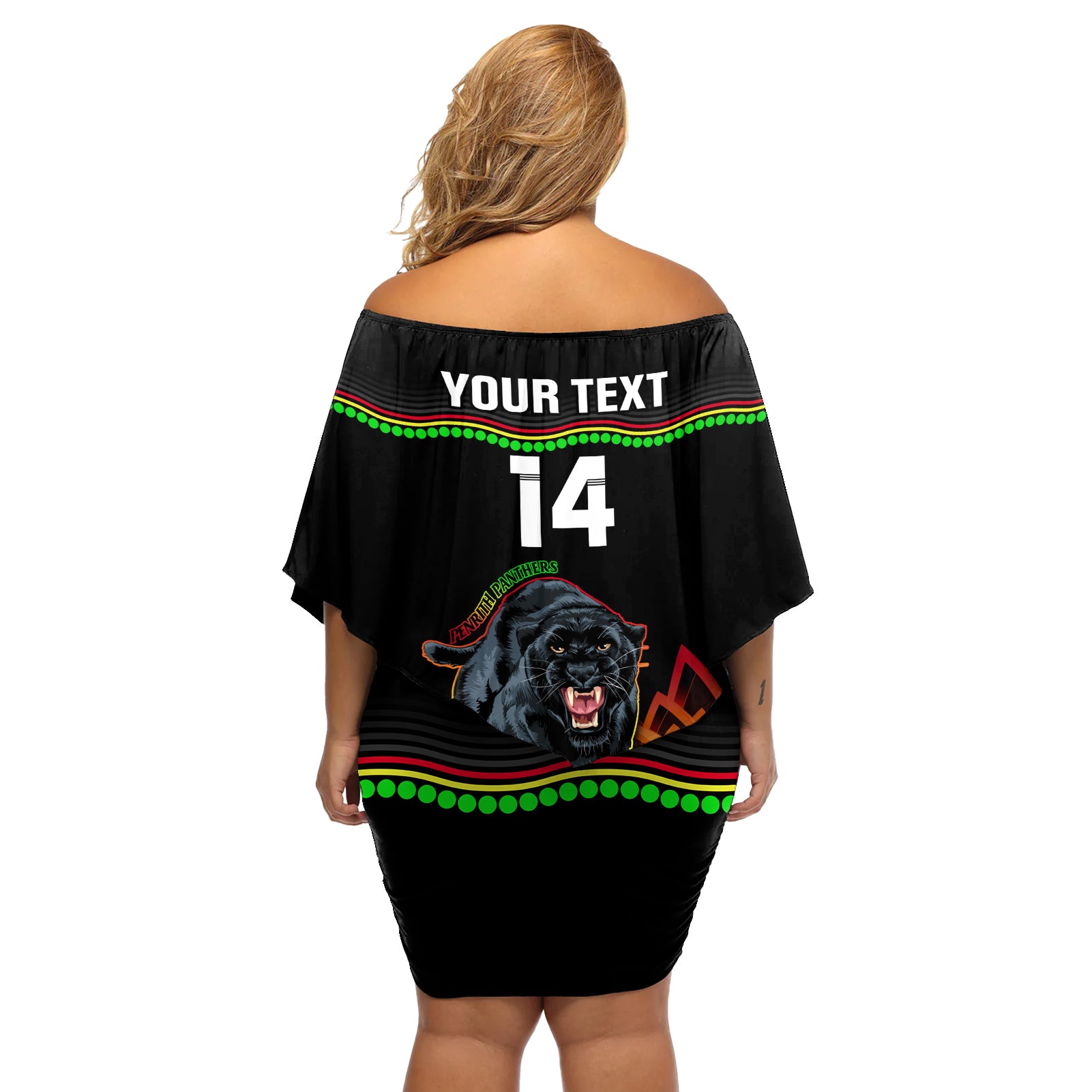 Custom Australia Day Panthers Off Shoulder Short Dress NRL 2024 Sydney Opera House With Map - Black