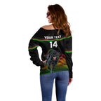 Custom Australia Day Panthers Off Shoulder Sweater NRL 2024 Sydney Opera House With Map - Black