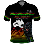 Custom Australia Day Panthers Polo Shirt NRL 2024 Sydney Opera House With Map - Black