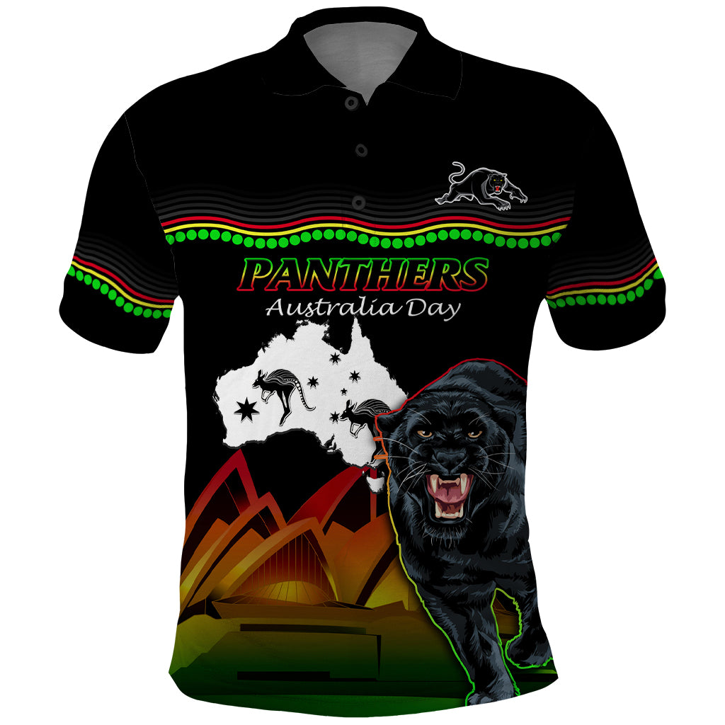 Custom Australia Day Panthers Polo Shirt NRL 2024 Sydney Opera House With Map - Black