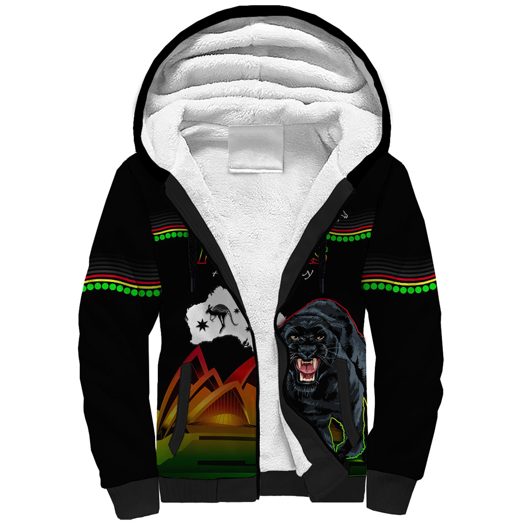 Custom Australia Day Panthers Sherpa Hoodie NRL 2024 Sydney Opera House With Map - Black