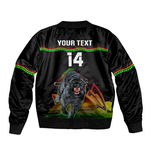 Custom Australia Day Panthers Sleeve Zip Bomber Jacket NRL 2024 Sydney Opera House With Map - Black
