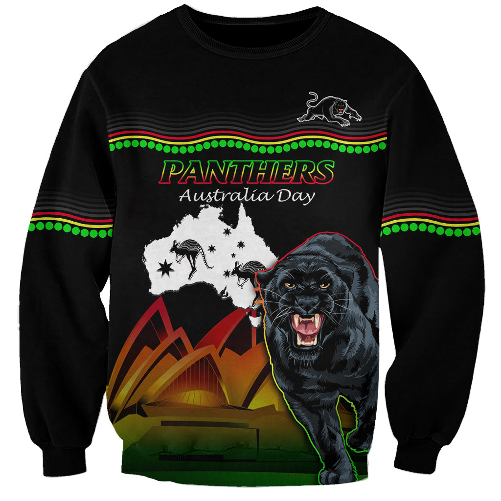 Custom Australia Day Panthers Sweatshirt NRL 2024 Sydney Opera House With Map - Black