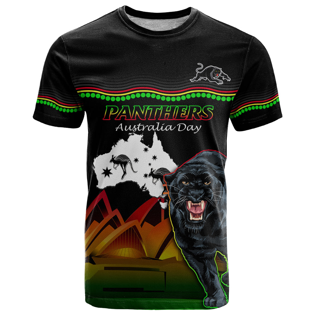 Custom Australia Day Panthers T Shirt NRL 2024 Sydney Opera House With Map - Black