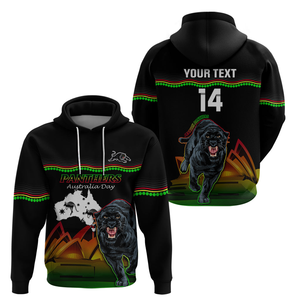Custom Australia Day Panthers Zip Hoodie NRL 2024 Sydney Opera House With Map - Black
