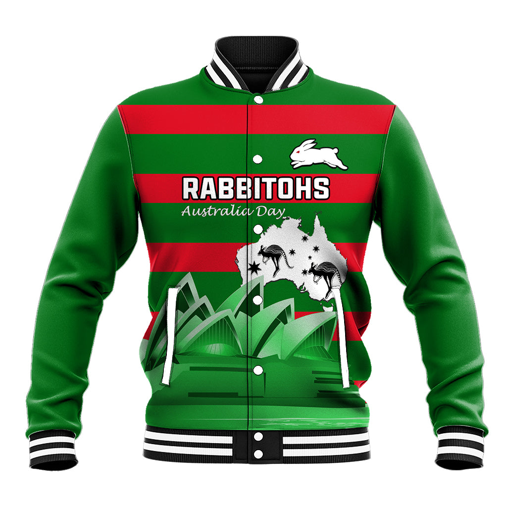 Custom Australia Day Rabbitohs Baseball Jacket NRL 2024 Sydney Opera House With Map