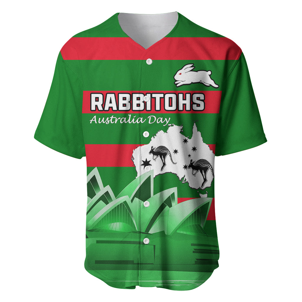 Custom Australia Day Rabbitohs Baseball Jersey NRL 2024 Sydney Opera House With Map