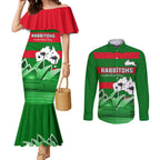 Custom Australia Day Rabbitohs Couples Matching Mermaid Dress and Long Sleeve Button Shirt NRL 2024 Sydney Opera House With Map