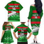 Custom Australia Day Rabbitohs Family Matching Off Shoulder Long Sleeve Dress and Hawaiian Shirt NRL 2024 Sydney Opera House With Map
