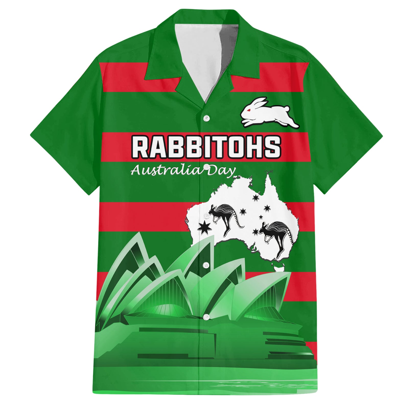 Custom Australia Day Rabbitohs Hawaiian Shirt NRL 2024 Sydney Opera House With Map