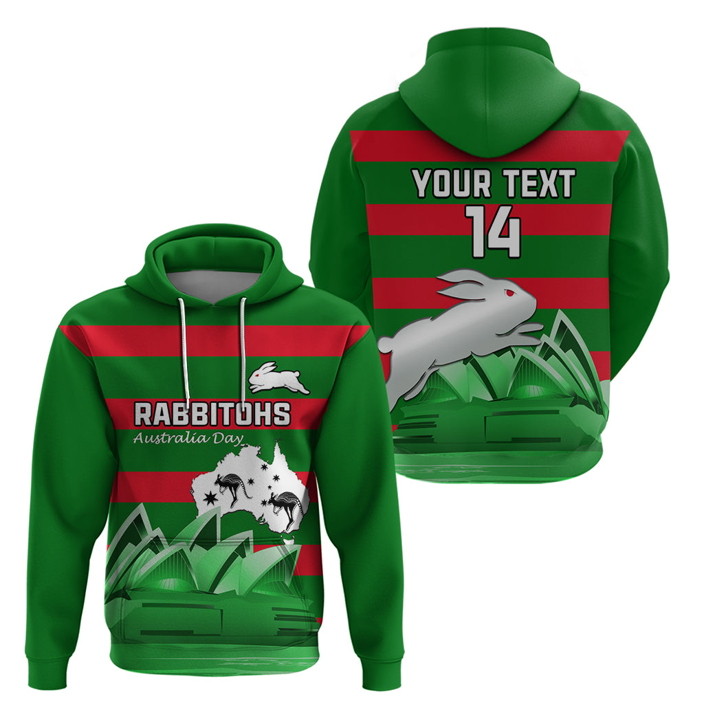 Custom Australia Day Rabbitohs Hoodie NRL 2024 Sydney Opera House With Map