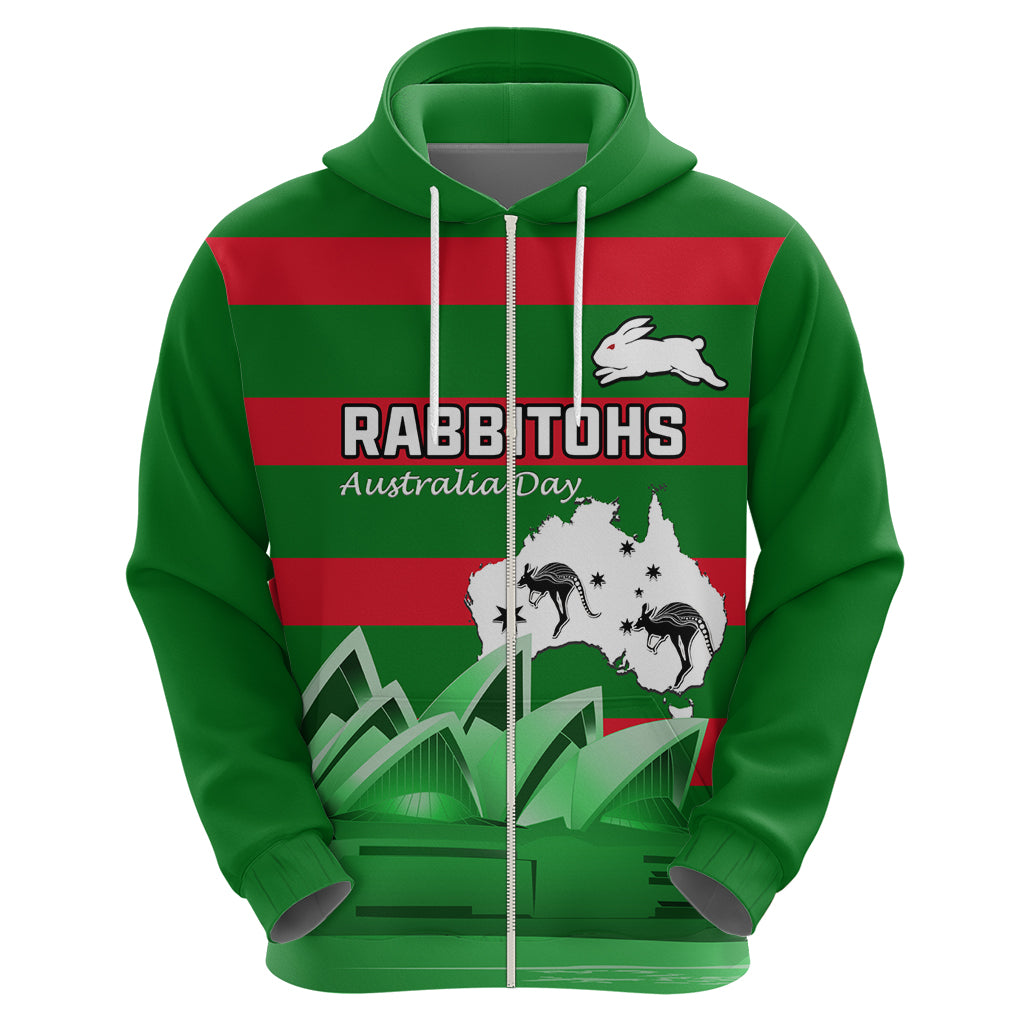 Custom Australia Day Rabbitohs Hoodie NRL 2024 Sydney Opera House With Map