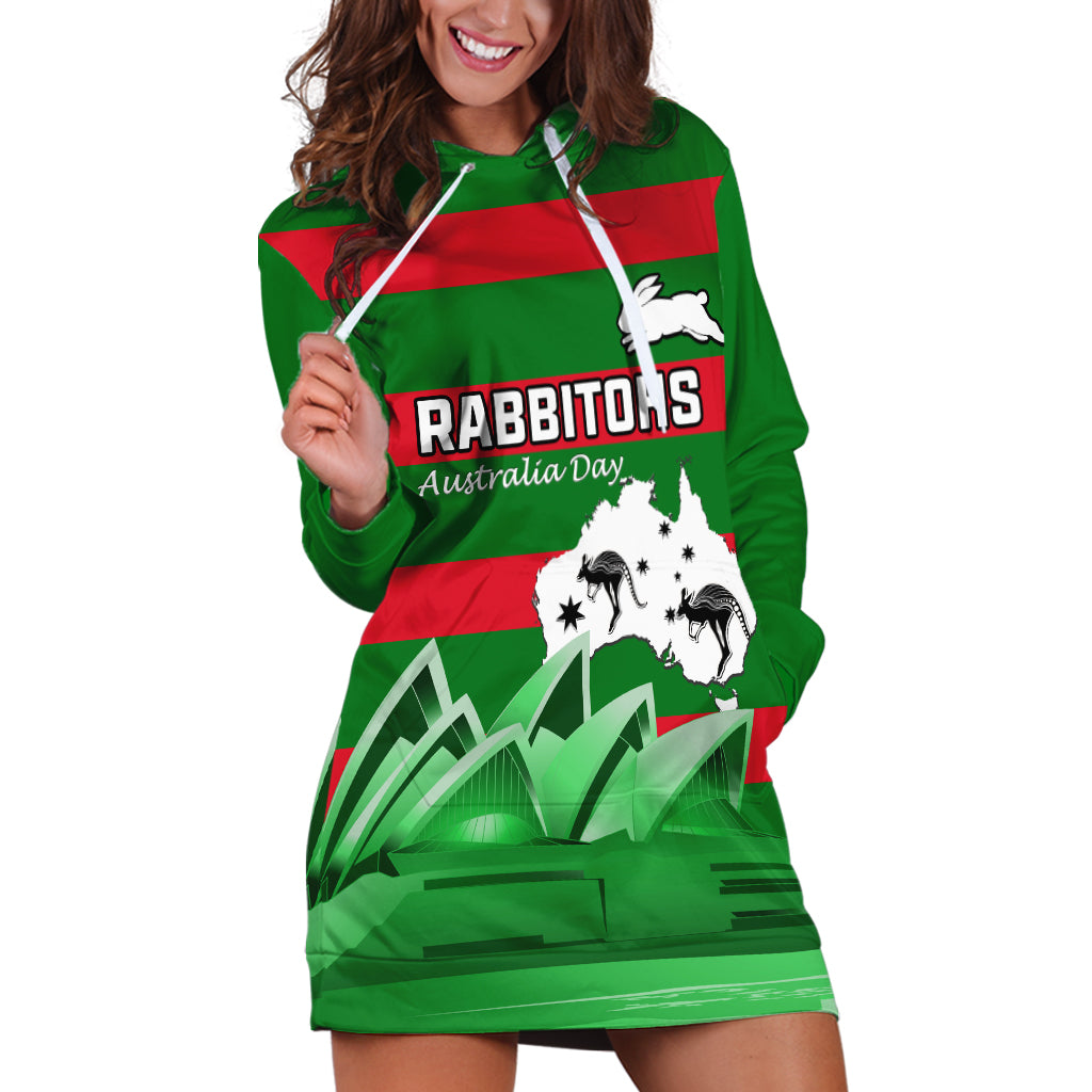Custom Australia Day Rabbitohs Hoodie Dress NRL 2024 Sydney Opera House With Map
