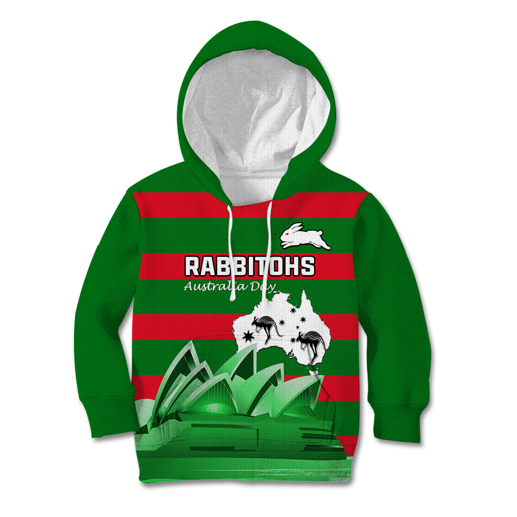 Custom Australia Day Rabbitohs Kid Hoodie NRL 2024 Sydney Opera House With Map