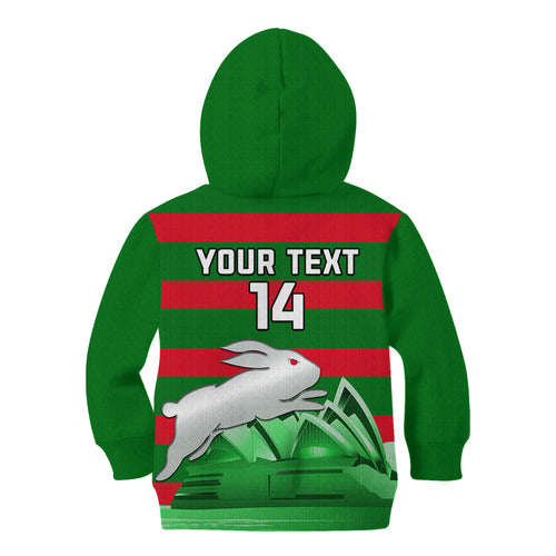 Custom Australia Day Rabbitohs Kid Hoodie NRL 2024 Sydney Opera House With Map