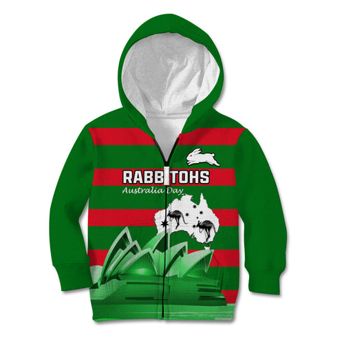 Custom Australia Day Rabbitohs Kid Hoodie NRL 2024 Sydney Opera House With Map