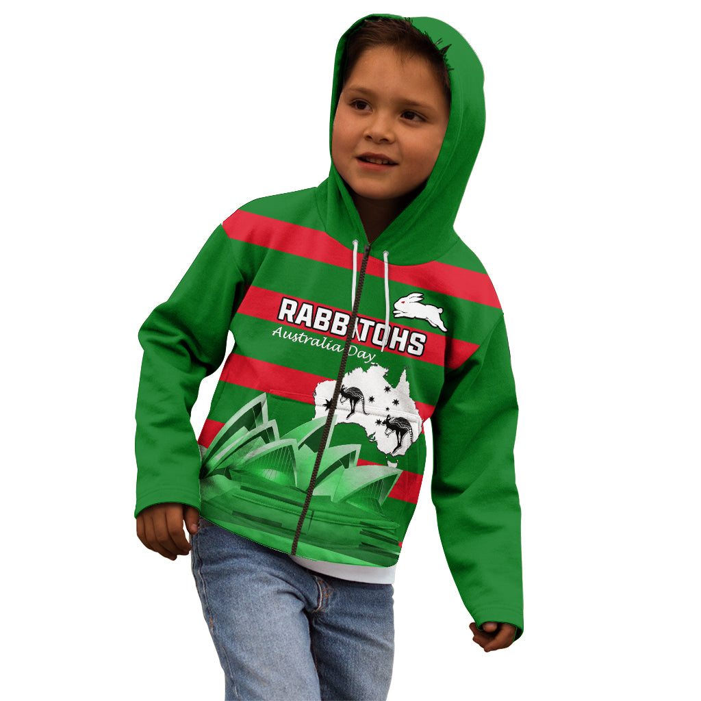 Custom Australia Day Rabbitohs Kid Hoodie NRL 2024 Sydney Opera House With Map