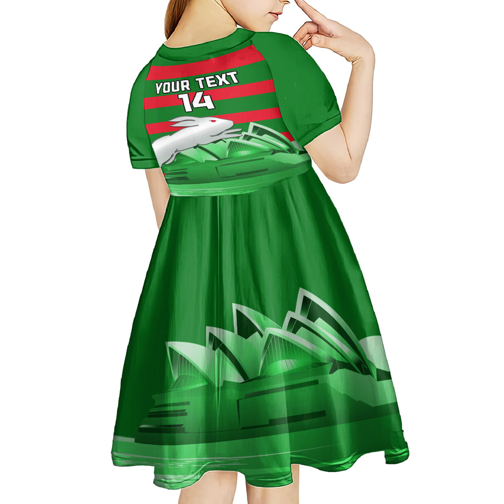 Custom Australia Day Rabbitohs Kid Short Sleeve Dress NRL 2024 Sydney Opera House With Map