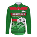 Custom Australia Day Rabbitohs Long Sleeve Button Shirt NRL 2024 Sydney Opera House With Map