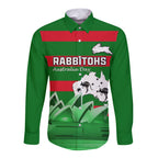 Custom Australia Day Rabbitohs Long Sleeve Button Shirt NRL 2024 Sydney Opera House With Map
