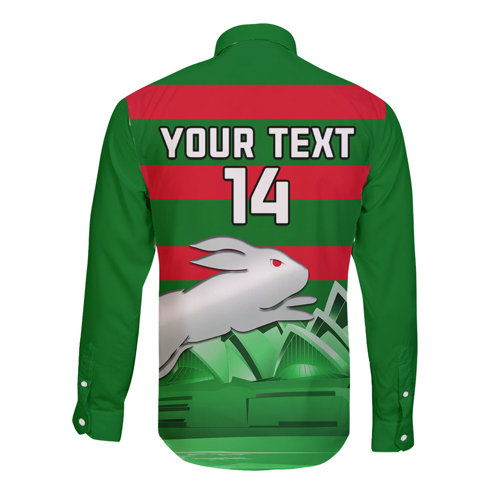 Custom Australia Day Rabbitohs Long Sleeve Button Shirt NRL 2024 Sydney Opera House With Map