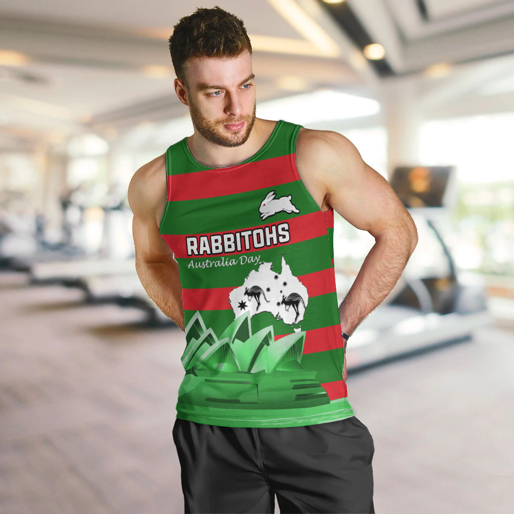Custom Australia Day Rabbitohs Men Tank Top NRL 2024 Sydney Opera House With Map