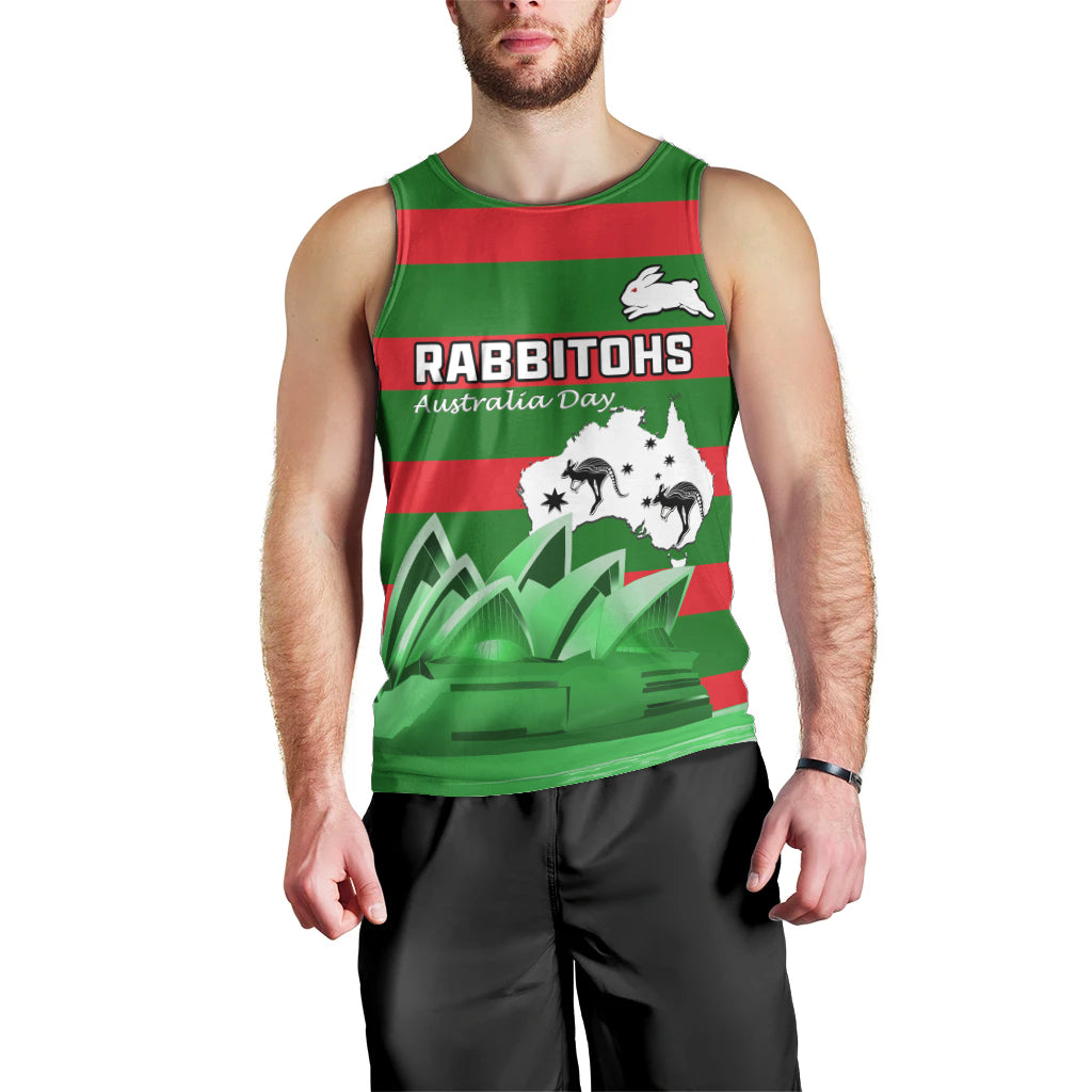 Custom Australia Day Rabbitohs Men Tank Top NRL 2024 Sydney Opera House With Map