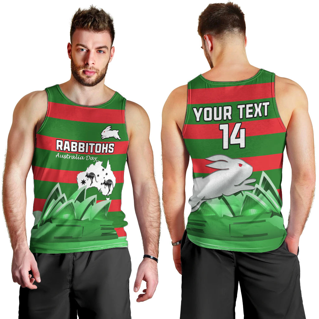 Custom Australia Day Rabbitohs Men Tank Top NRL 2024 Sydney Opera House With Map