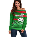 Custom Australia Day Rabbitohs Off Shoulder Sweater NRL 2024 Sydney Opera House With Map
