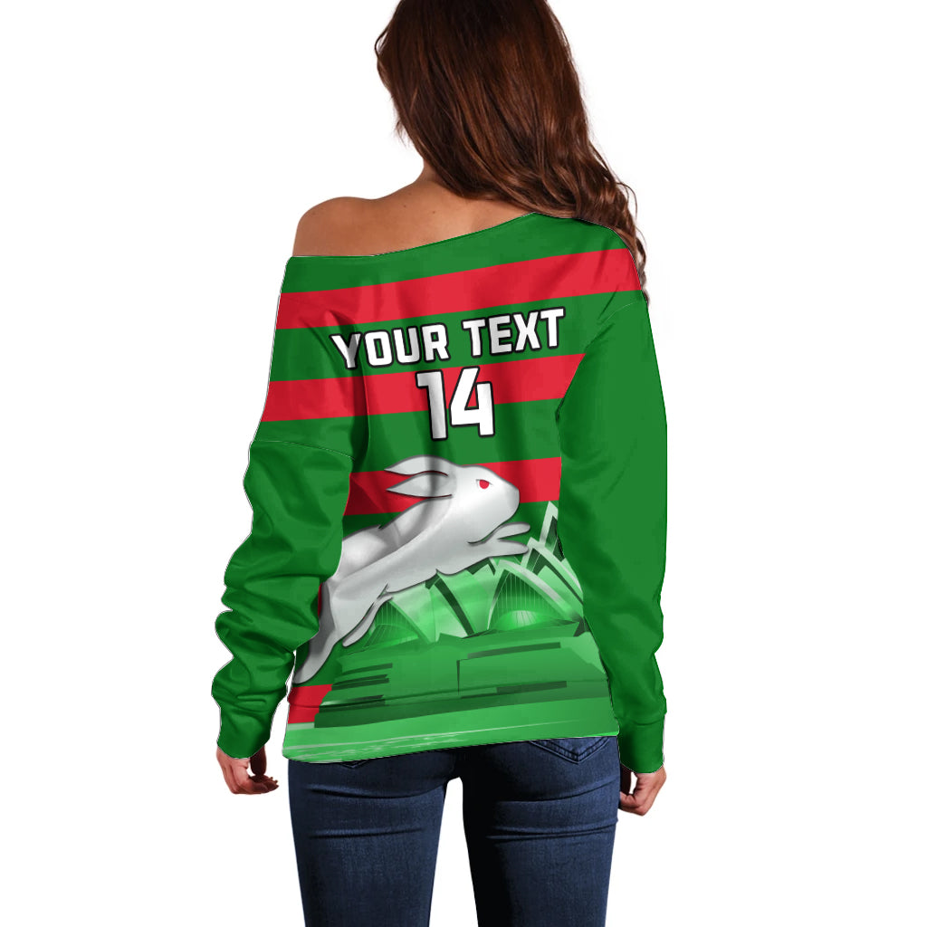 Custom Australia Day Rabbitohs Off Shoulder Sweater NRL 2024 Sydney Opera House With Map