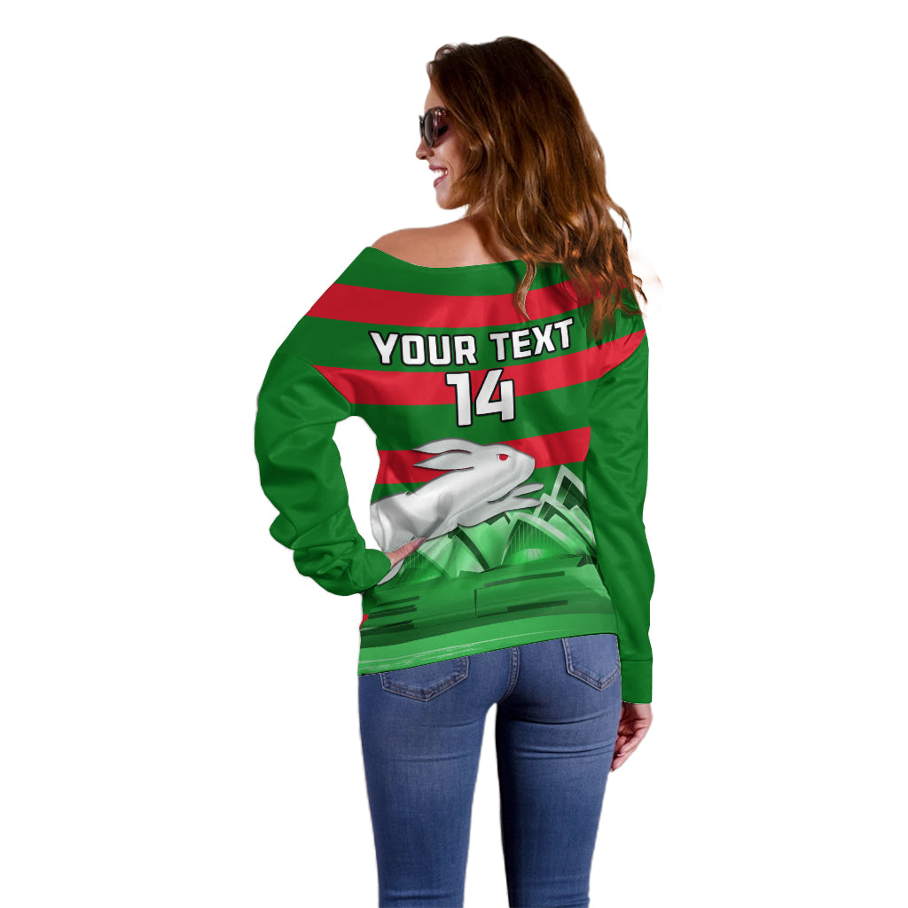 Custom Australia Day Rabbitohs Off Shoulder Sweater NRL 2024 Sydney Opera House With Map
