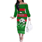 Custom Australia Day Rabbitohs Off The Shoulder Long Sleeve Dress NRL 2024 Sydney Opera House With Map