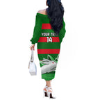 Custom Australia Day Rabbitohs Off The Shoulder Long Sleeve Dress NRL 2024 Sydney Opera House With Map