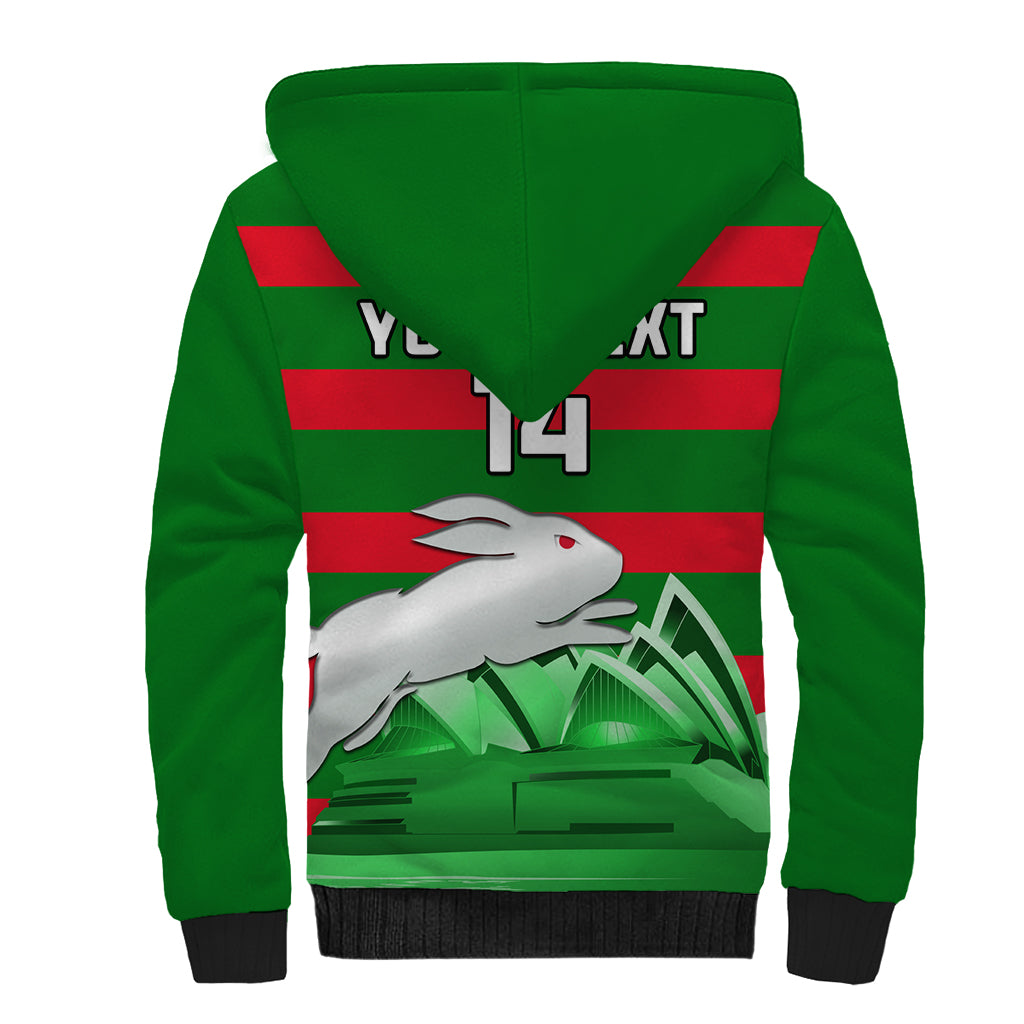 Custom Australia Day Rabbitohs Sherpa Hoodie NRL 2024 Sydney Opera House With Map
