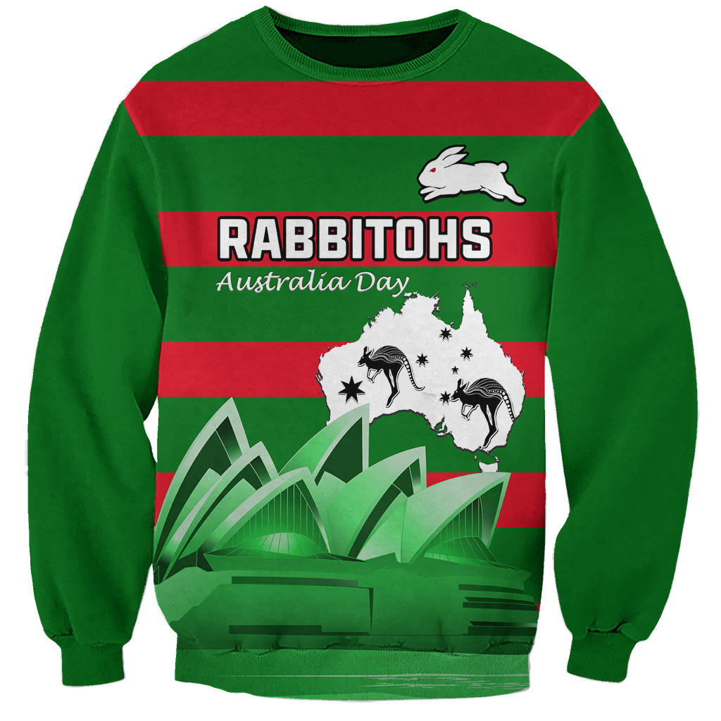 Custom Australia Day Rabbitohs Sweatshirt NRL 2024 Sydney Opera House With Map