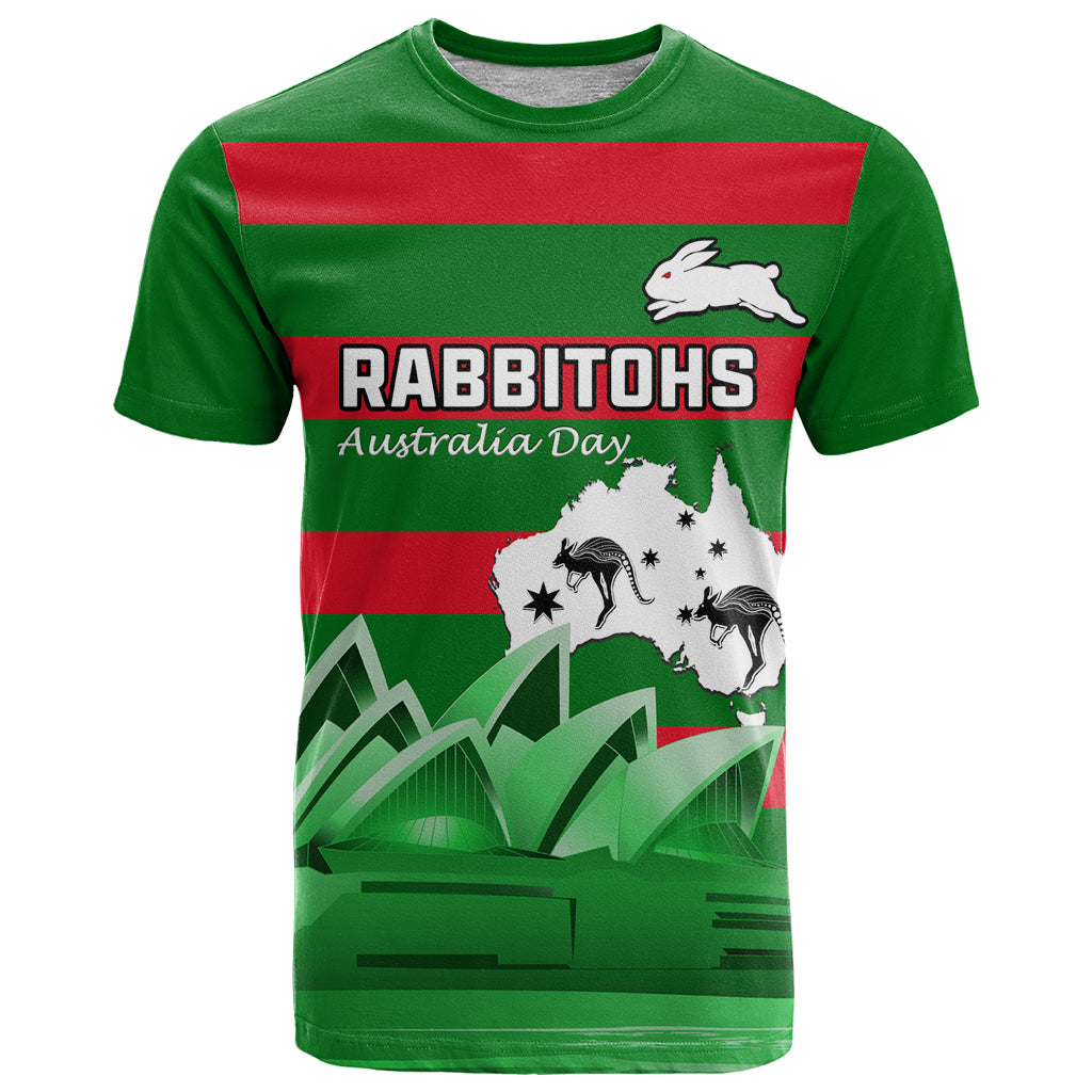 Custom Australia Day Rabbitohs T Shirt NRL 2024 Sydney Opera House With Map