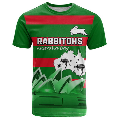 Custom Australia Day Rabbitohs T Shirt NRL 2024 Sydney Opera House With Map