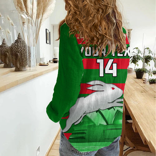Custom Australia Day Rabbitohs Women Casual Shirt NRL 2024 Sydney Opera House With Map