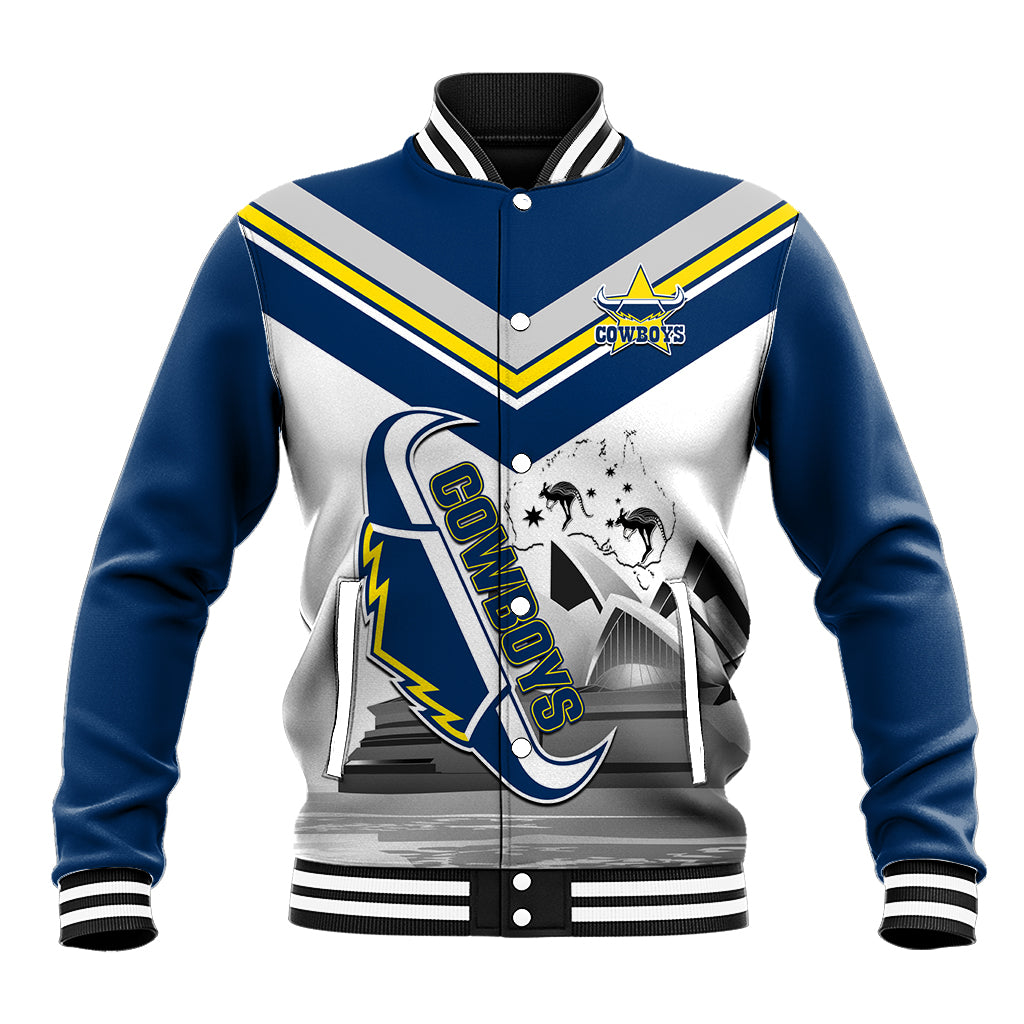 Custom Australia Day Cowboys Baseball Jacket NRL 2024 Sydney Opera House With Map