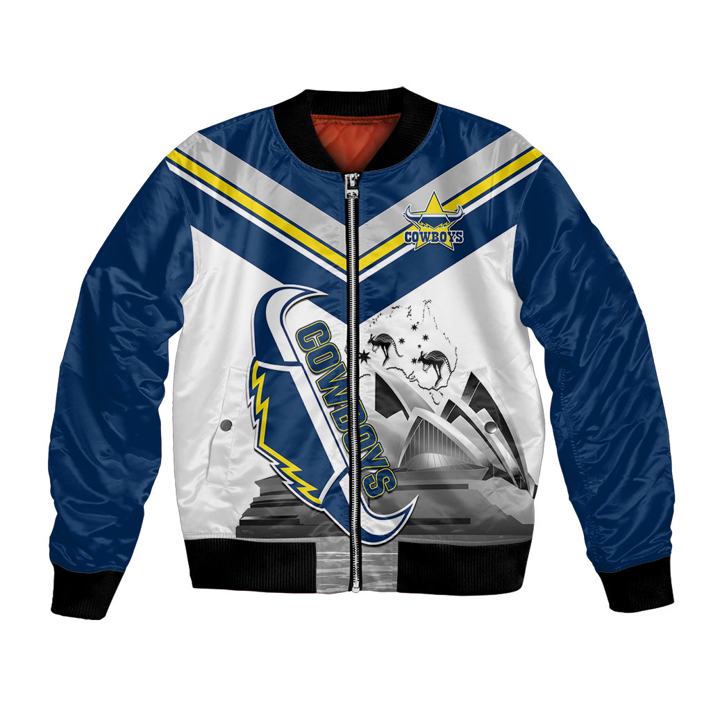 Custom Australia Day Cowboys Bomber Jacket NRL 2024 Sydney Opera House With Map