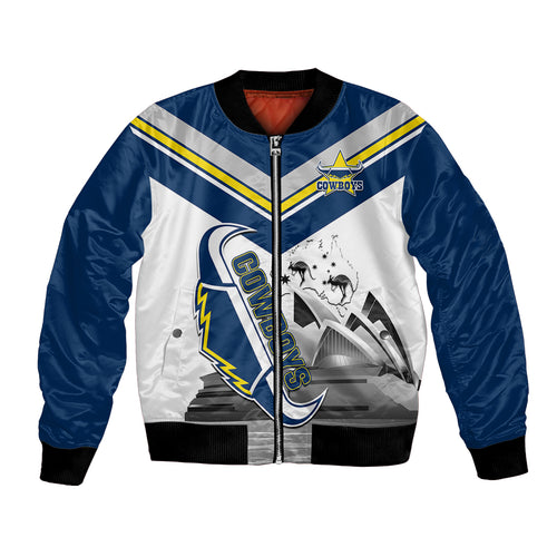 Custom Australia Day Cowboys Bomber Jacket NRL 2024 Sydney Opera House With Map