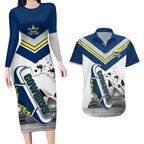 Custom Australia Day Cowboys Couples Matching Long Sleeve Bodycon Dress and Hawaiian Shirt NRL 2024 Sydney Opera House With Map