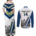 Custom Australia Day Cowboys Couples Matching Off Shoulder Maxi Dress and Long Sleeve Button Shirt NRL 2024 Sydney Opera House With Map