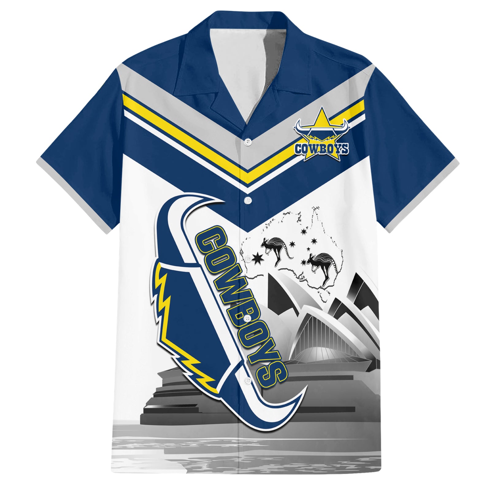 Custom Australia Day Cowboys Hawaiian Shirt NRL 2024 Sydney Opera House With Map