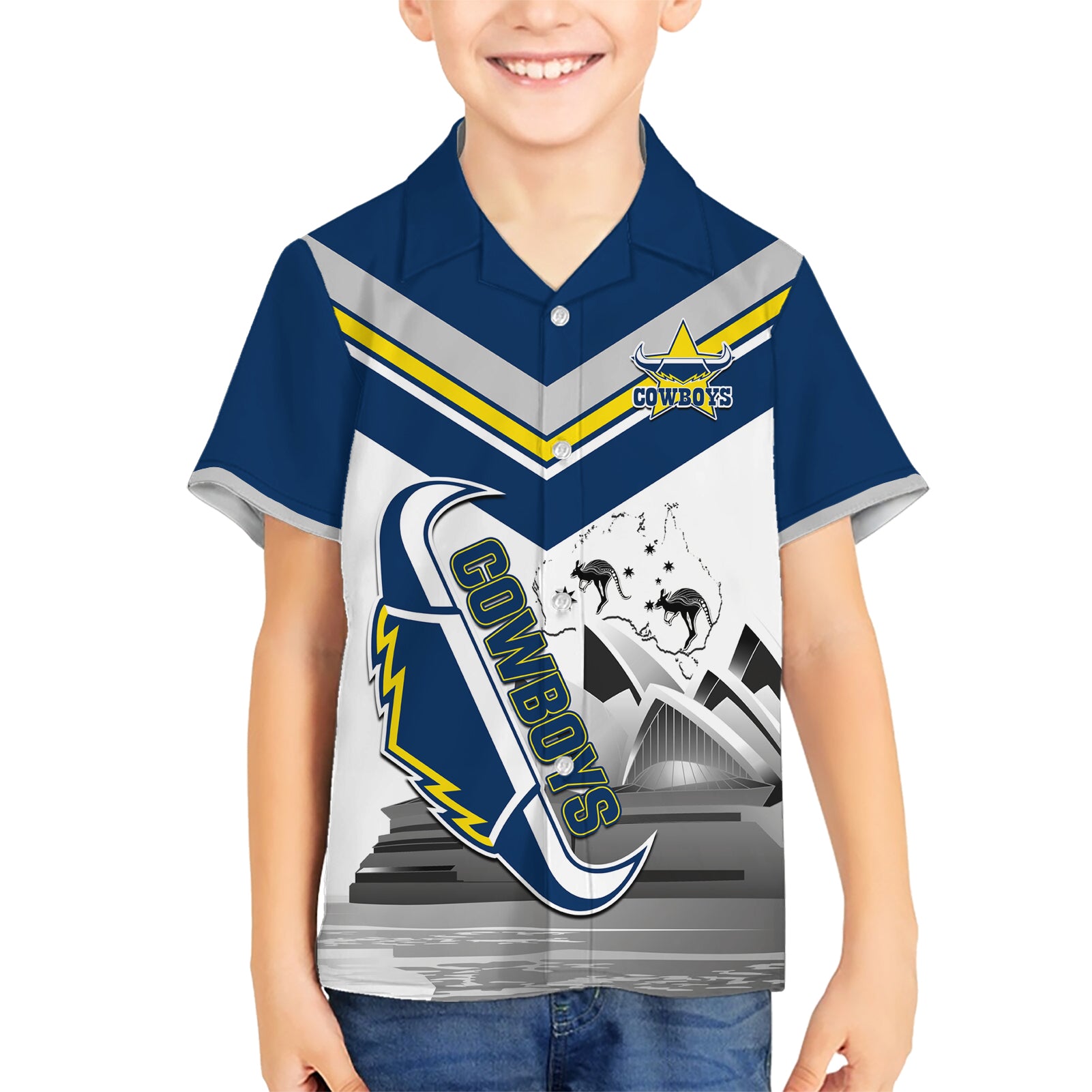 Custom Australia Day Cowboys Hawaiian Shirt NRL 2024 Sydney Opera House With Map