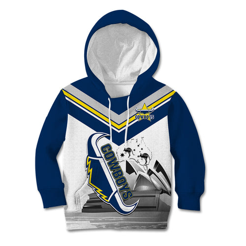 Custom Australia Day Cowboys Kid Hoodie NRL 2024 Sydney Opera House With Map
